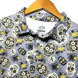 Kaipar Polo Shirt Men's Gray Skull Golf Day of the Dead Short Sleeve Sz 3XL
